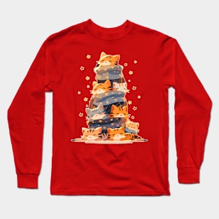 Kawaii Ginger Cat Catmas Tree: A Furry Festive Art Christmas Long Sleeve T-Shirt